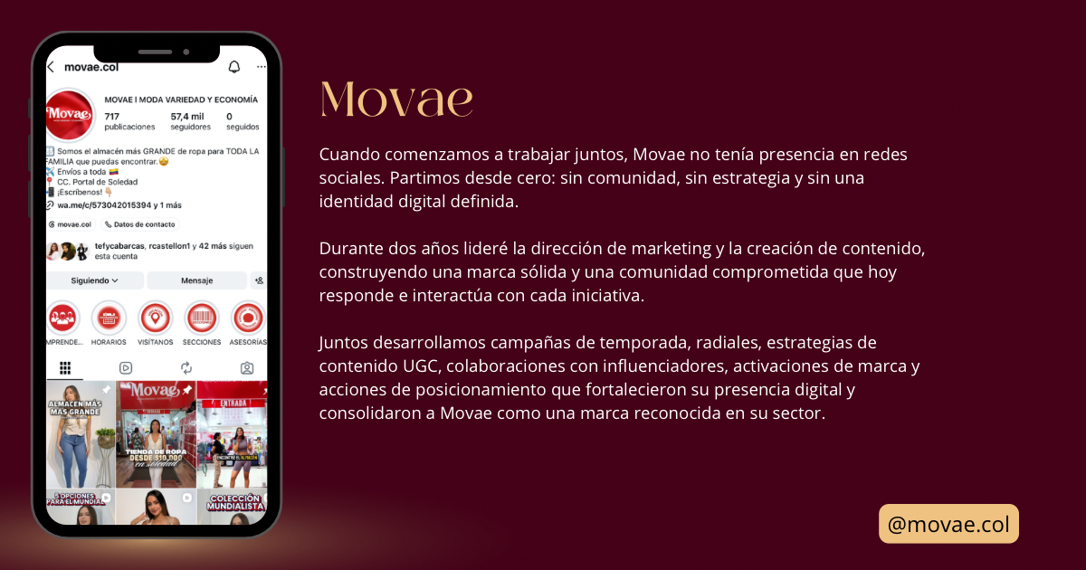 Testimonio de Movae — marca de moda posicionada desde cero